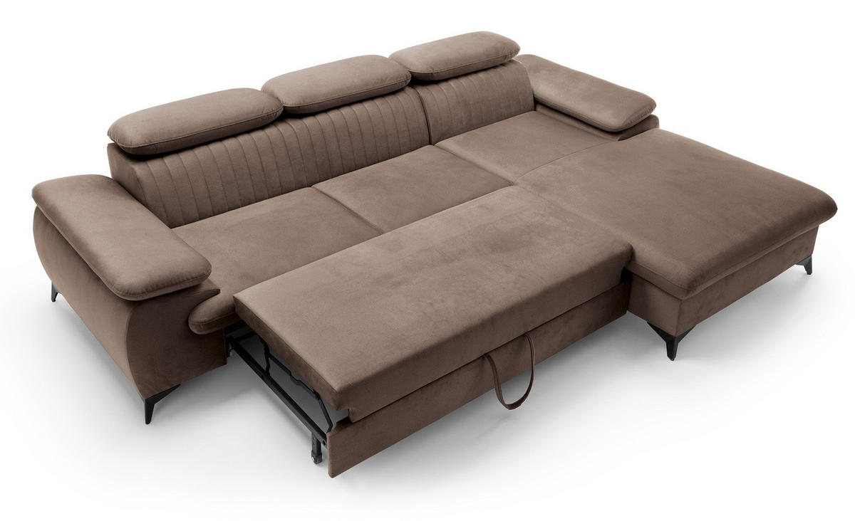 ECKSOFA 280 cm Xanto M, Schlaffunktion, verstellbaren Kopfstützen, Rechts, Braun - Braun, Holz (193/280cm) - Emporius