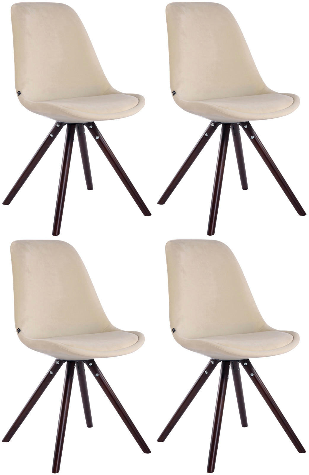 STUHL 4er Set Samt creme - Creme/Cappuccino, Holz/Textil (48/84/56cm) - CLP
