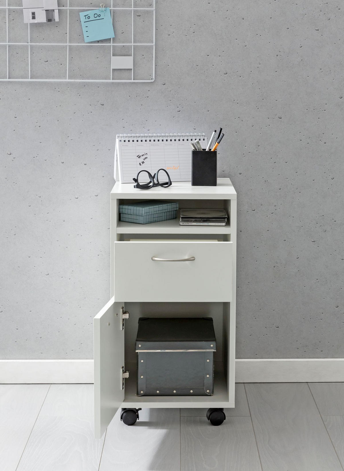 ROLLCONTAINER – Weiß, Schreibtischcontainer, viel Stauraum, Rollen, modern - Schwarz/Weiß, Holz/Kunststoff (33/63/38cm) - KADIMA DESIGN
