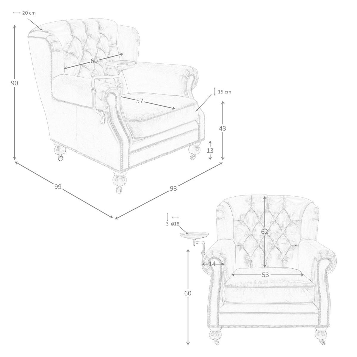 CHESTERFIELD-SESSEL Cognacbraun Mahagoni 93/99/90 cm - Braun, Leder/Holz (93/90/99cm) - ANGEL CERDA