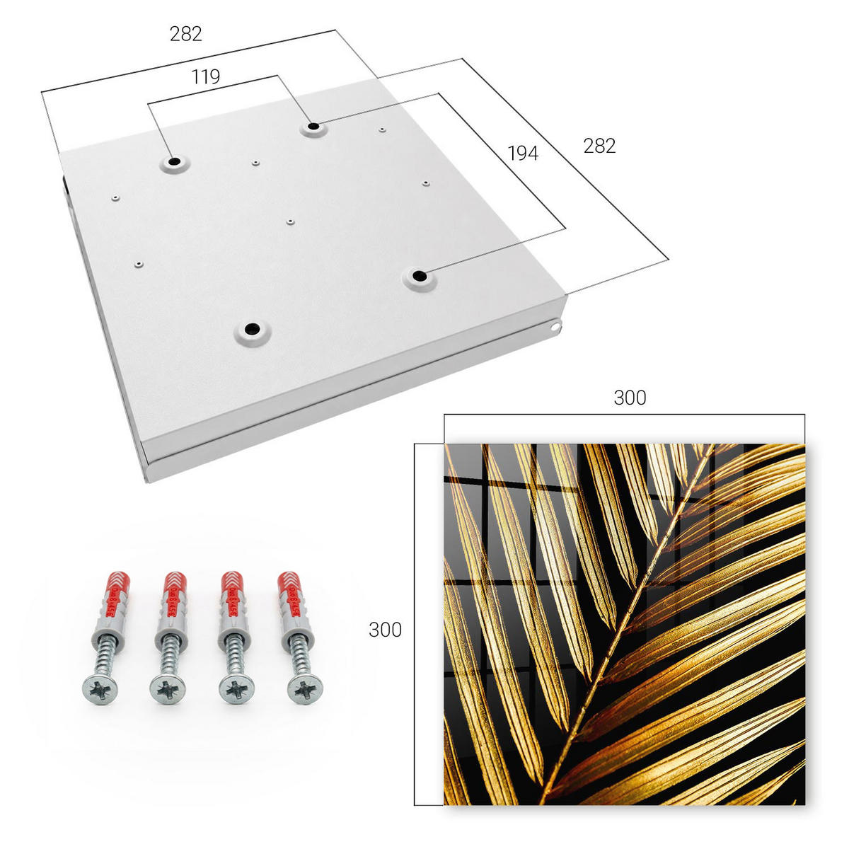 SCHLÜSSELBOX Weiß 30x30 cm – Türöffnung nach rechts - Elegantes Blatt - Schwarz, Metall (30/30/5cm) - TULUP