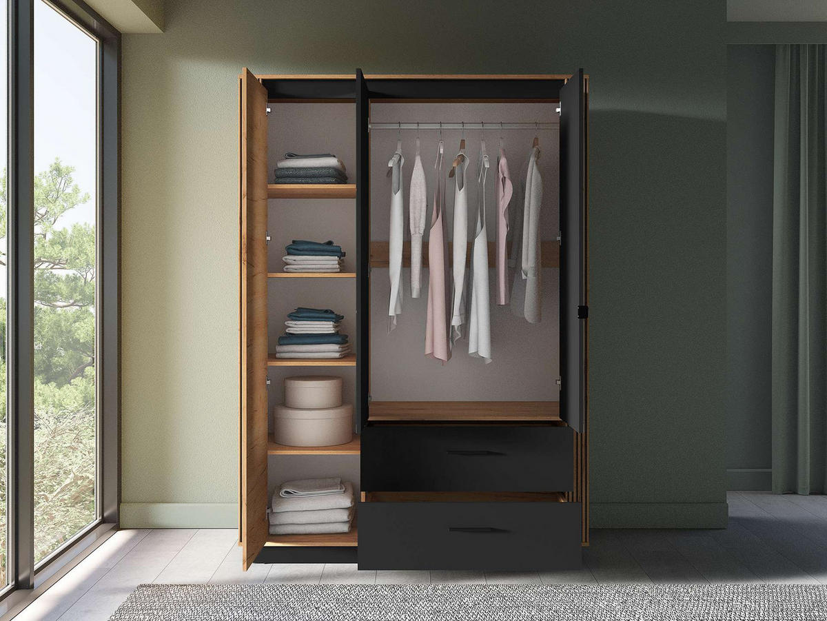 KLEIDERSCHRANK – 200 cm – Urso – Schwarz – KL-039 - Schwarz, Holzwerkstoff (200/210/58cm) - hi-markt