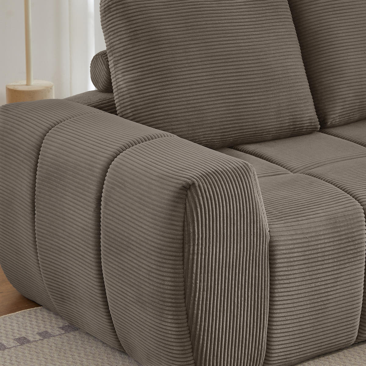 ECKSOFA Cord Taupe mit Kissen - Taupe, Textil (255/162cm) - WISHDOR