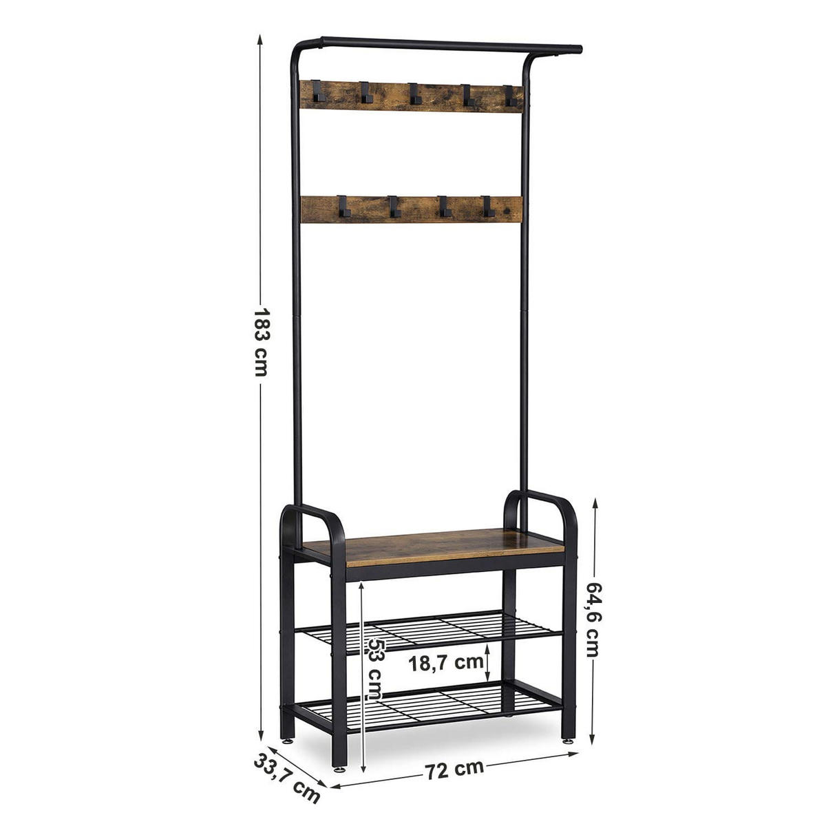 KLEIDERSTÄNDER mit Aufhänger - HSR40B - Dunkelbraun/Schwarz, Metall (33.7/183/72cm)