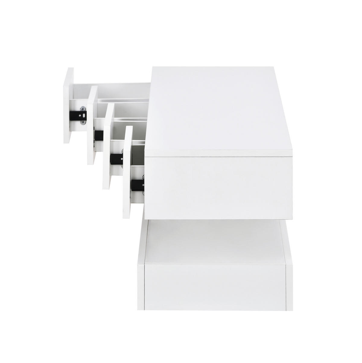 WANDMONTIERTES TV-Lowboard aus MDF 130x33x15 cm Weiß mit LED-Beleuchtung, Bluetooth-App und 4 Schubladen - Weiß, Holzwerkstoff (130/15/33cm) - IVMEU