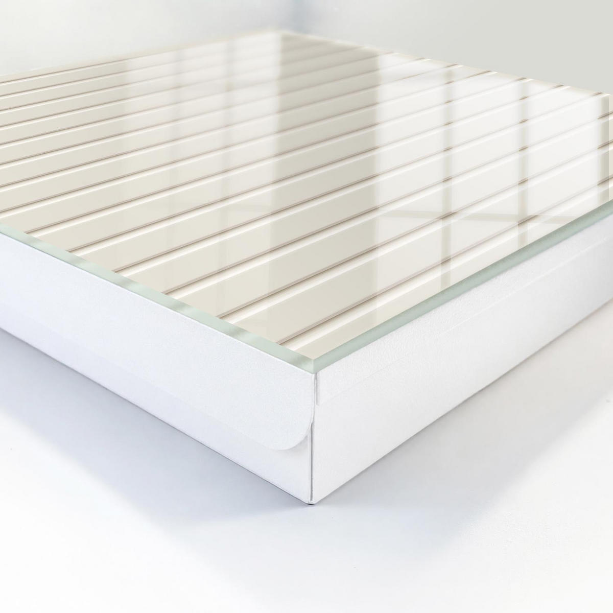 SCHLÜSSELBOX Weiß 30x30 cm – Türöffnung nach rechts - Vertikale Streifen - Beige, Metall (30/30/5cm) - TULUP