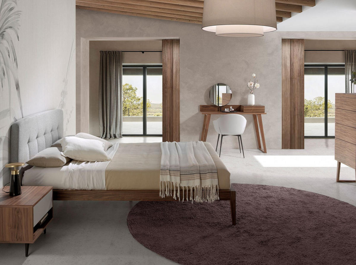 BETT Bett mit grauem Stofftufting 172/217/98 cm - Walnussfarben/Grau, Textil - ANGEL CERDA