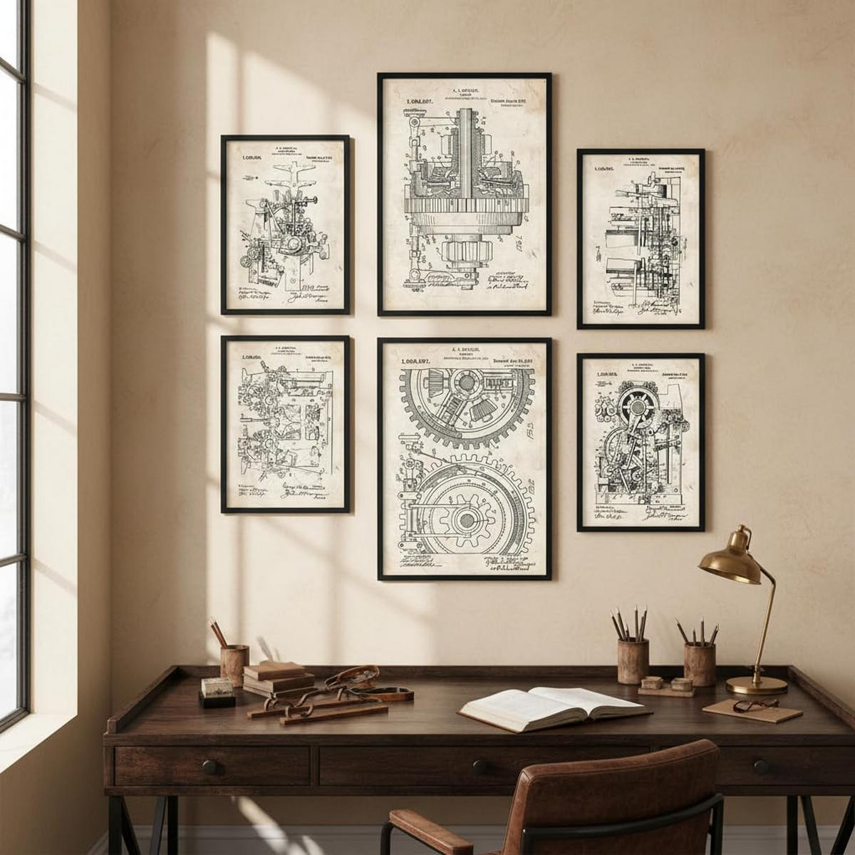 POSTER Set Mit 6 Plakaten Mit Maschinen Patenten Im Vintage Stil A3 & A4 Schwarzer Rahmen - Schwarz, Papier (29/3cm) - Nacnic