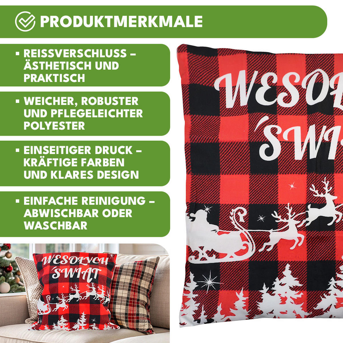 KISSENBEZUG Weihnachts Dekokissenbezug 45x45cm - Hellrot, Textil (45/45cm) - KRUMAD