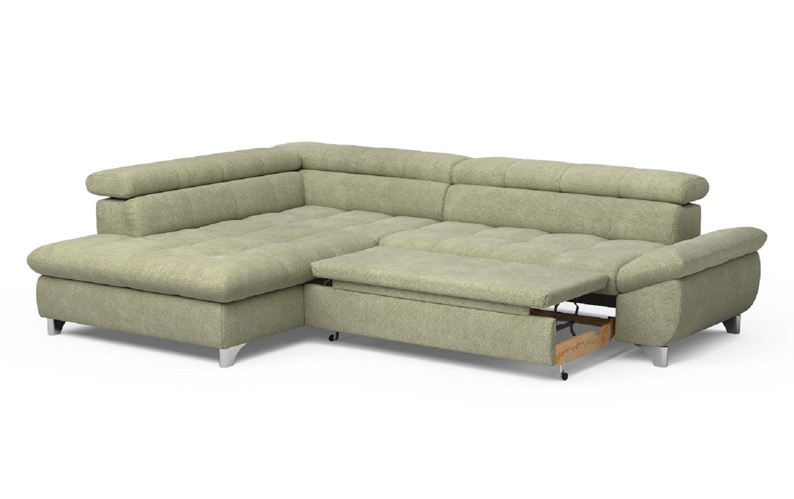 ECKSOFA mit Schlaffunktion und verstellbare Kopflehnen - Silberfarben/Grün, Textil/Metall (312/234cm) - Cotta