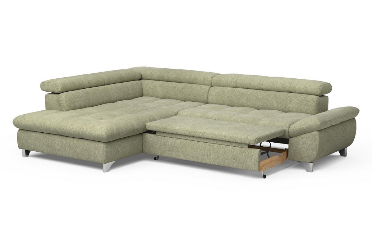 ECKSOFA mit Schlaffunktion und verstellbare Kopflehnen - Silberfarben/Grün, Textil/Metall (312/234cm) - Cotta