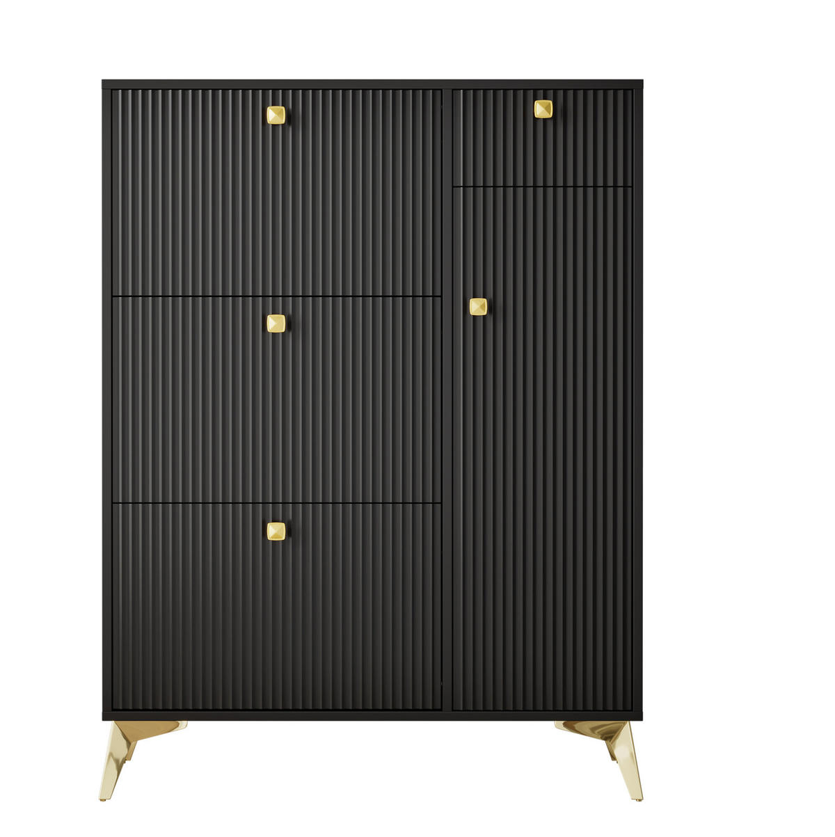 SCHUHSCHRANK mit 3 Klappen, 1 Schublade und 1 Tür 90 x 25 x 121 cm Schwarz - Schwarz, Holzwerkstoff (25/121/90cm) - Beauniv