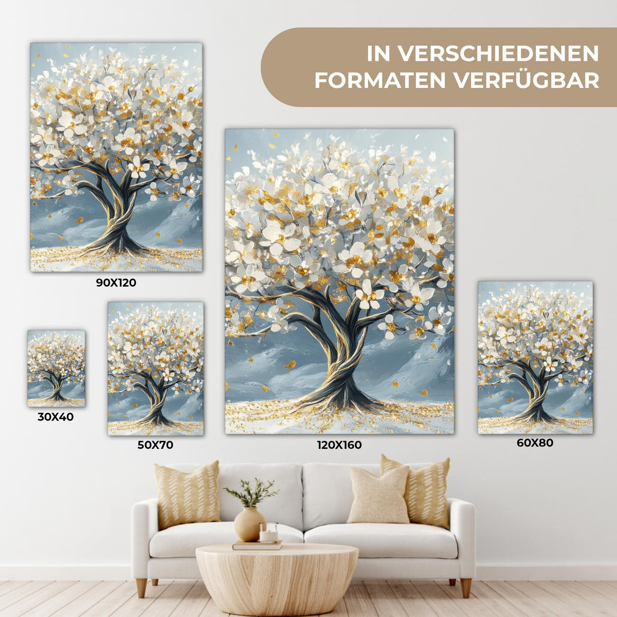 LEINWANDBILD Baum - Winter - Baum des Lebens - Modern - Gold 30x40 cm - Goldfarben, Textil (30/40cm) - MuchoWow