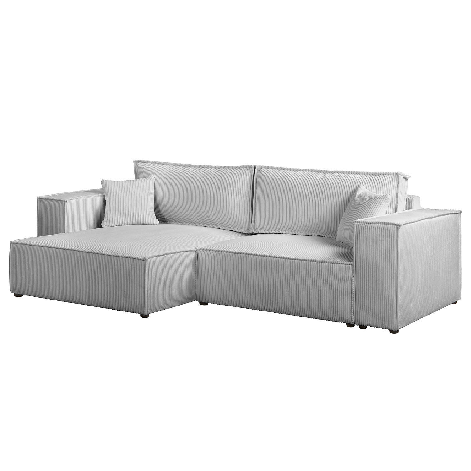 ECKSOFA mit Schlaffunktion - 255 cm - Hellgrau/Schwarz, Kunststoff/Textil (255/148cm) - home24