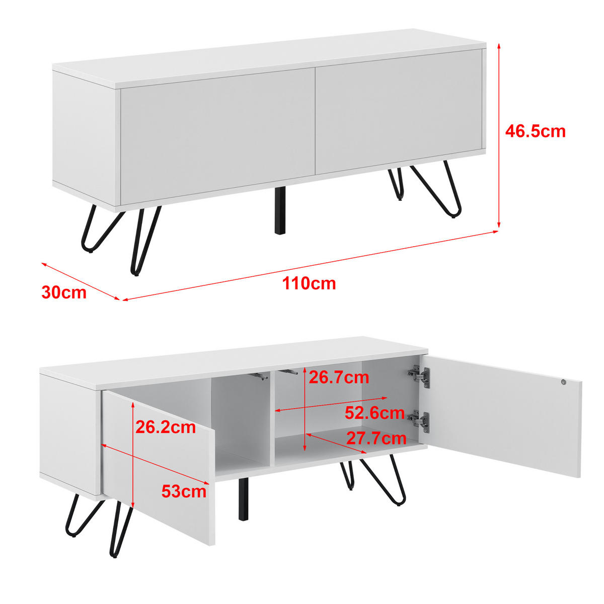 LOWBOARD Bollebygd - Schwarz/Weiß, Holzwerkstoff/Metall (110/46.5/30cm) - [en.casa]