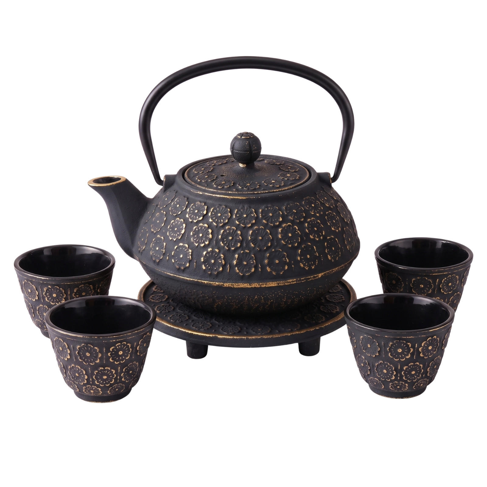 TEEKESSEL Gusseisen mit Sieb Hanu Schwarz 1 l 18,5/16/16 cm - Schwarz, Metall (16/18.5cm) - AROMELIO