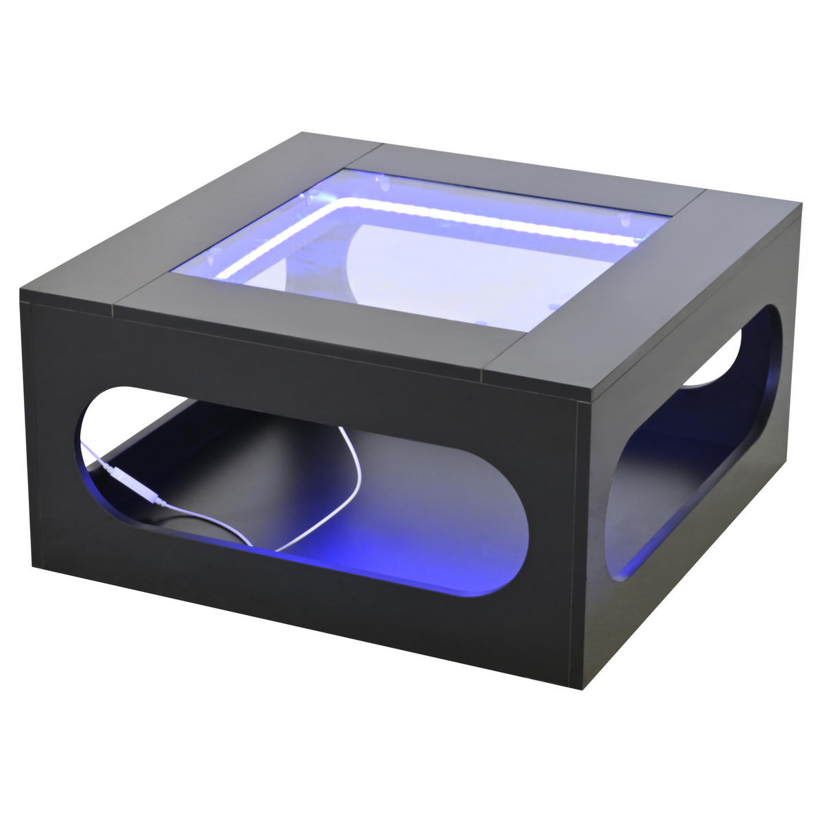 COUCHTISCH 70/70 cm mit LED-Beleuchtung und Ablagefach, Glasplatte, Schwarz - Schwarz, Holzwerkstoff (70/70/35cm) - BEAOK