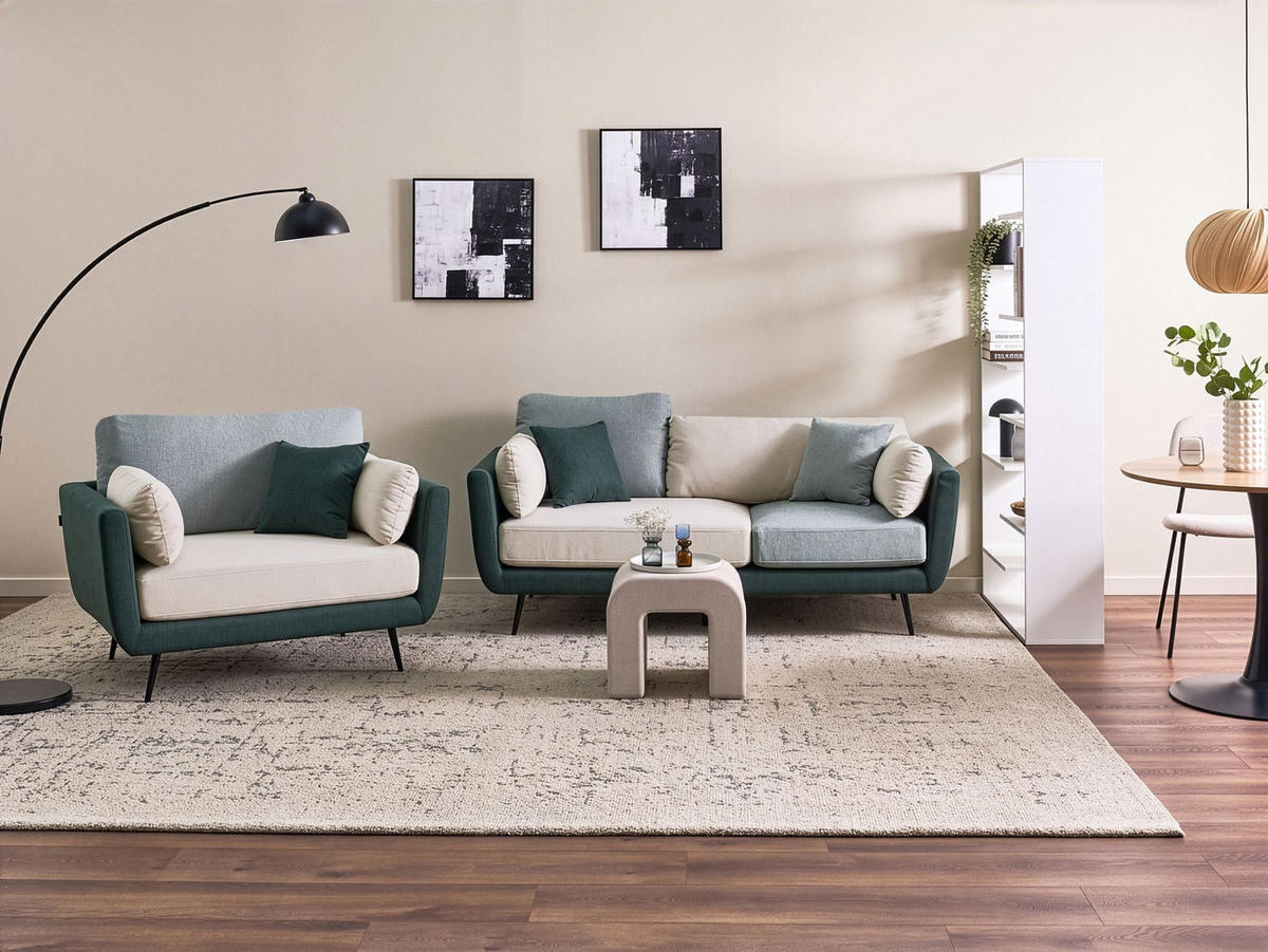 SOFA-SET 4-Sitzer Stoff Grün Bolga - Weiß/Grün, Textil (185/89/83cm) - Beliani