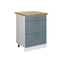 KÜCHENUNTERSCHRANK R-Line Blau-Grau 60 cm mit Schubladen, AP Eiche - Blaugrau/Weiß, Holzwerkstoff (60/81.6/60cm) - Vicco