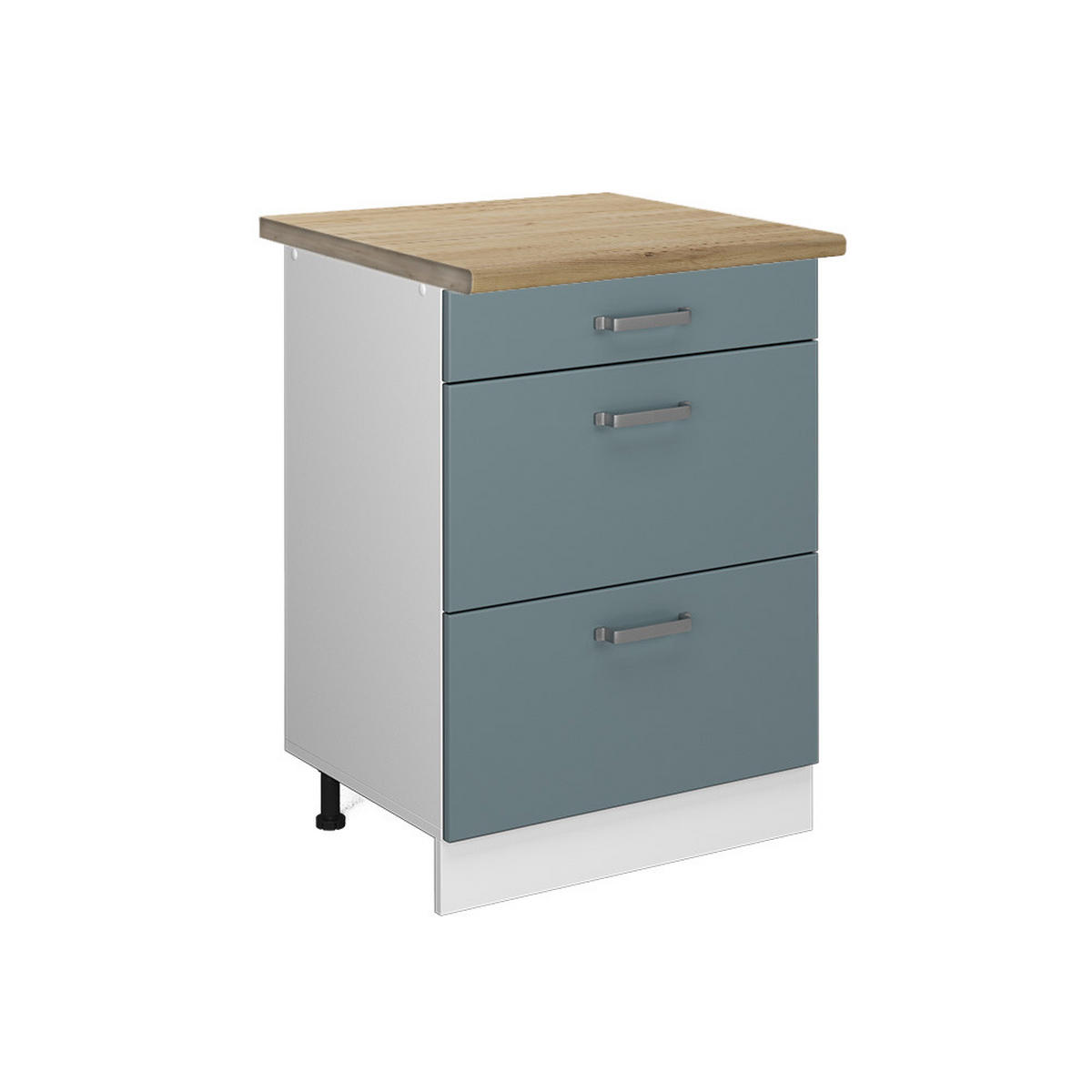 KÜCHENUNTERSCHRANK R-Line Blau-Grau 60 cm mit Schubladen, AP Eiche - Blaugrau/Weiß, Holzwerkstoff (60/81.6/60cm) - Vicco