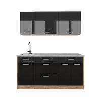 SINGLEKÜCHE R-Line, Schwarz Hochglanz/Goldkraft Eiche, 160 cm Arbeitsplatte Marmor - Honigeiche/Schwarz Hochglanz, Holzwerkstoff (160/81.6/60cm) - Vicco