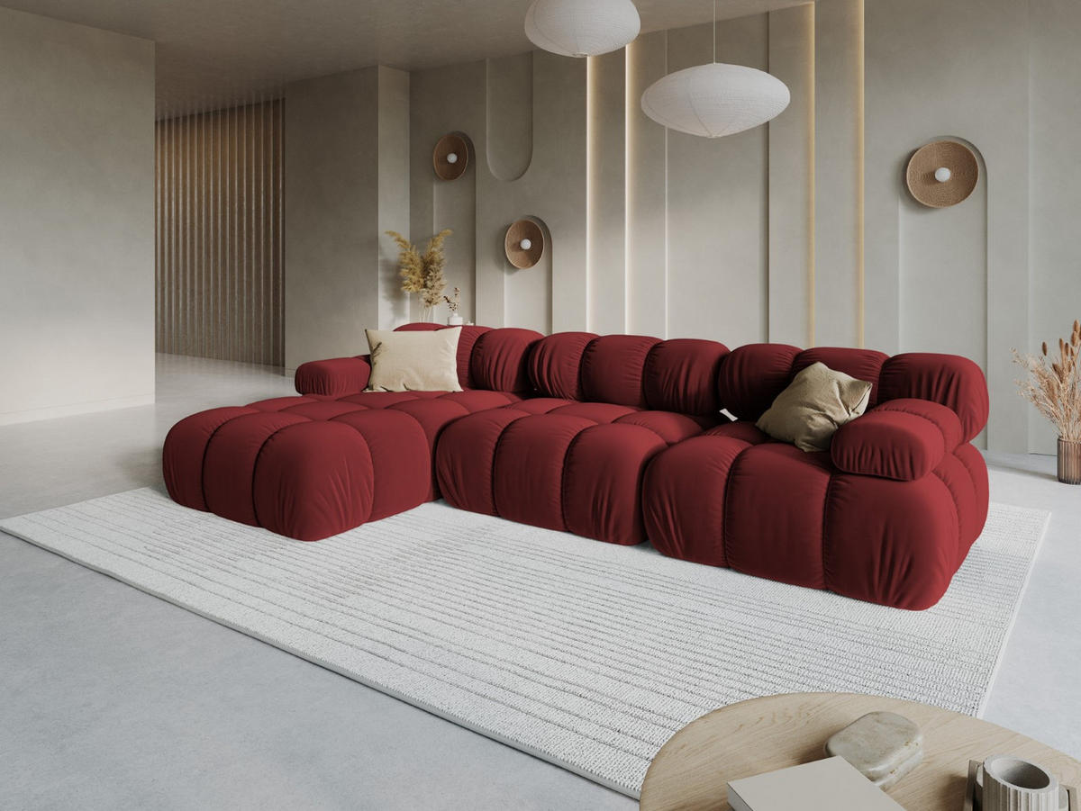 MODULARES-ECKSOFA links Bellis aus Samt dunkelrot 4 Sitzplätze - Dunkelrot, Textil (122/285cm) - Micadoni