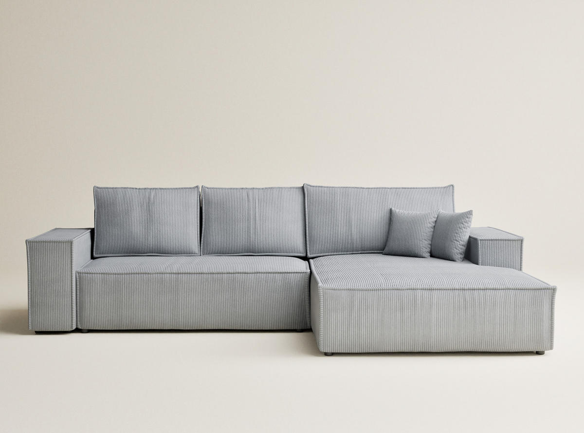 ECKSOFA MIT SCHLAFFUNKTION Maze Hellgrau Samtstoff - Hellgrau/Schwarz, Holz/Holzwerkstoff (294/185cm) - Maison de Reve