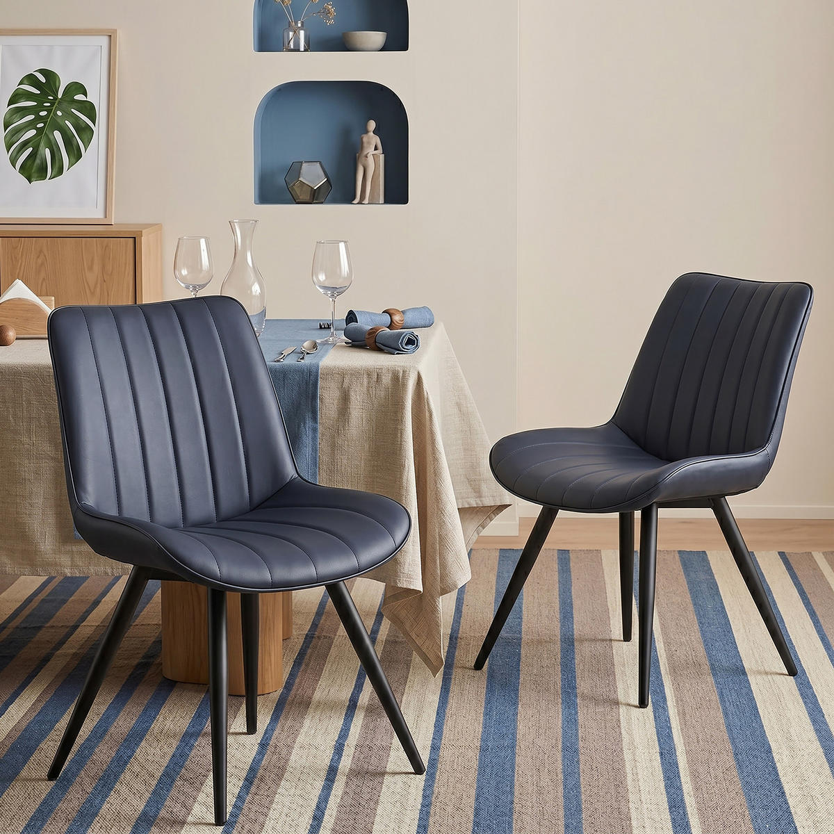 STUHL-SET 2 Stück aus Kunstleder in Modernem Stil-YZ1 - Schwarz, Textil/Metall (62.5/88/53cm) - HOMAVO