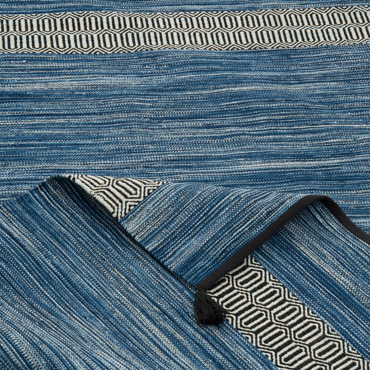 NATUR BAUMWOLLE TEPPICH KELIM TOSKANA - Blau, Textil (90/160cm) - Pergamon