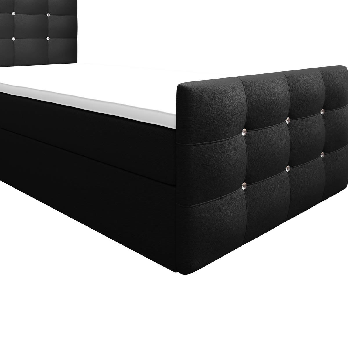 BOXBETT KLEO 100x200, mit Matratze H3 und Topper, Madryt 1100 - Schwarz, Holz/Kunststoff (100/200cm) - Bedante