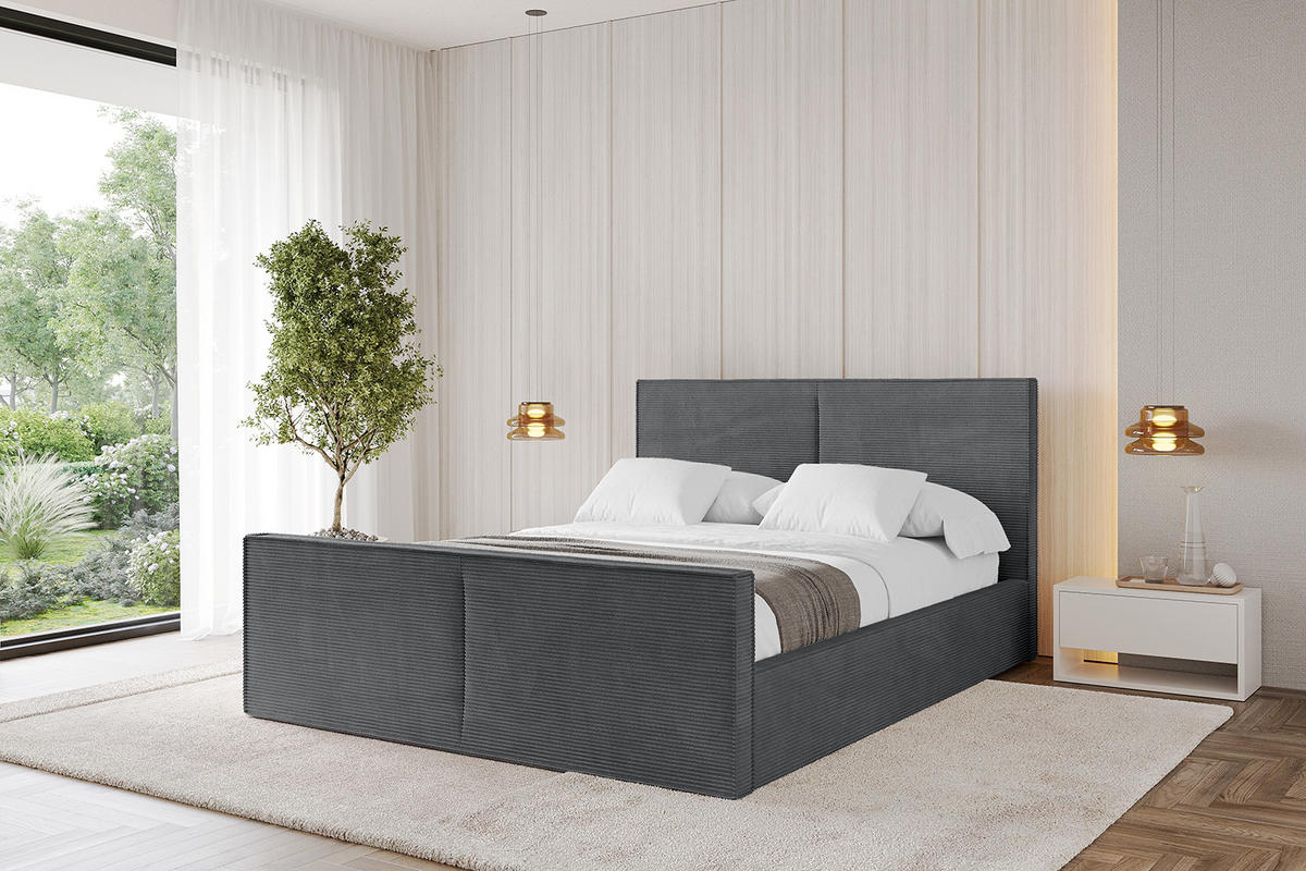 POLSTERBETT mit Bettkasten, Fußteil und Lattenrost, Boxbett mit Matratze H3/H4 - VANTO-Z 120x200 Dunkelgrau - Anthrazit, Holzwerkstoff/Textil (120/200cm) - ALTDECOR