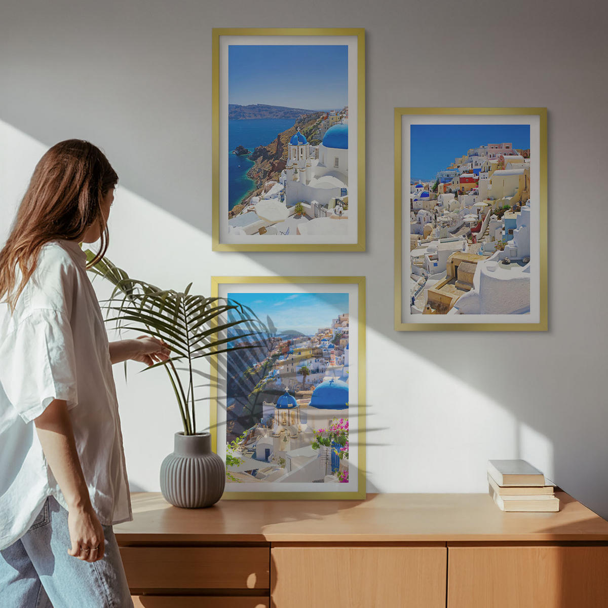 WANDBILDER 3er Set - 40x60 cm Goldrahmen - Landschaftsarchitektur Oia Santorini - Goldfarben, Kunststoff (40/60cm) - ArtPrintCave
