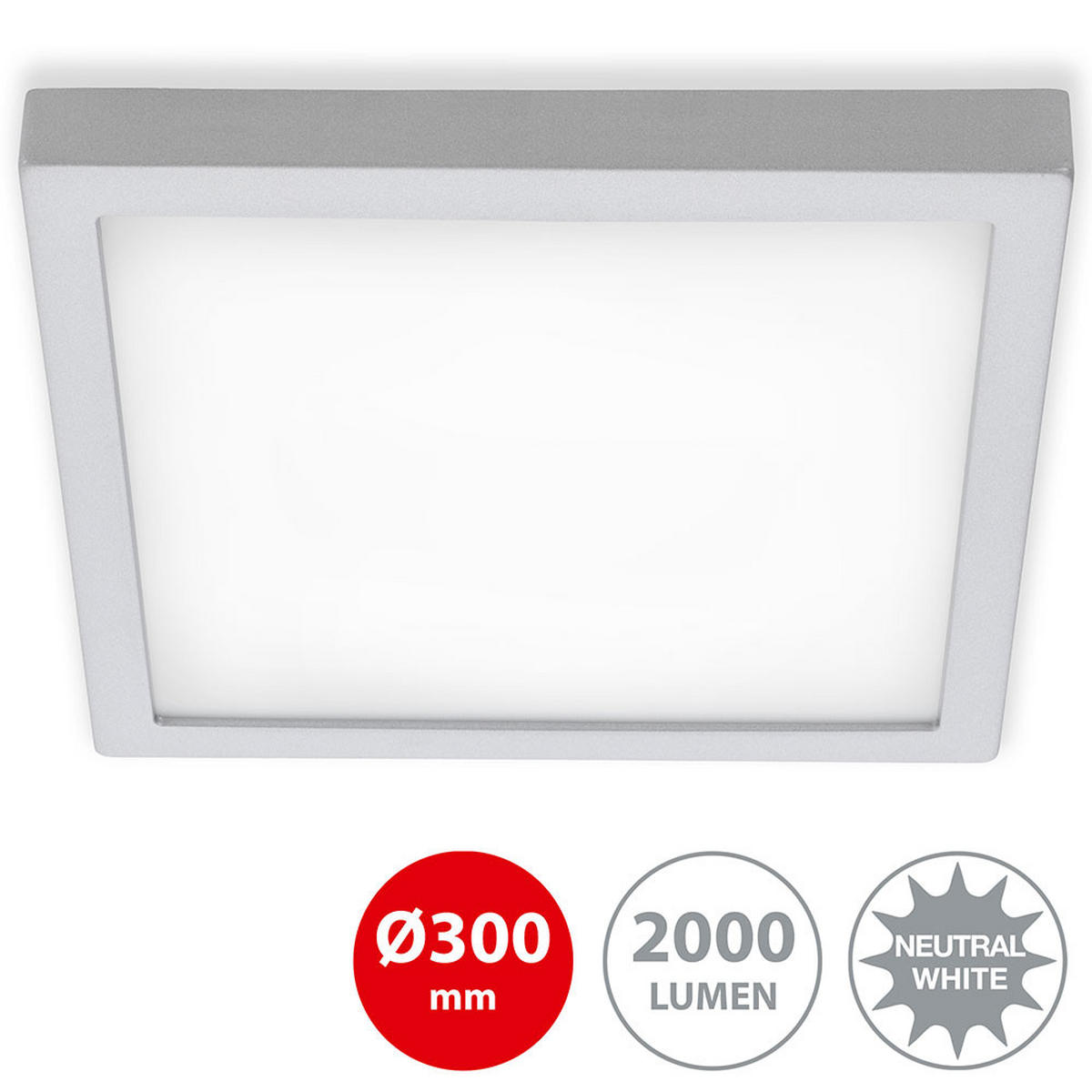 LED DECKENLEUCHTE Chrom 30 cm - Silberfarben, Metall (30/30/3.2cm) - Briloner
