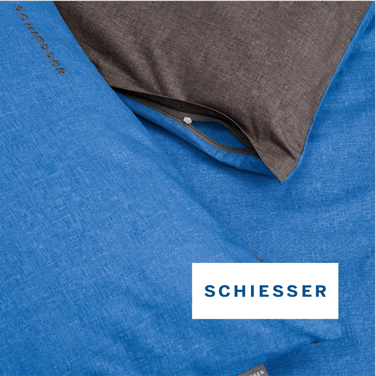 BETTWÄSCHESET Doubleface - Renforcé - 2-teilig - 135 x 200 cm - Blau-Dunkelgrau - Blau/Dunkelgrau, Textil (135/200cm) - SCHIESSER