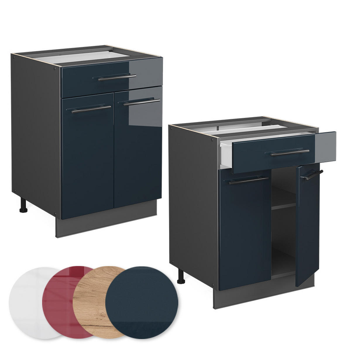 KÜCHENUNTERSCHRANK Fame-Line Dunkelblau Hochglanz 60 cm mit Schublade AP Eiche - Anthrazit/Dunkelblau, Holzwerkstoff (60/82/60cm) - Vicco