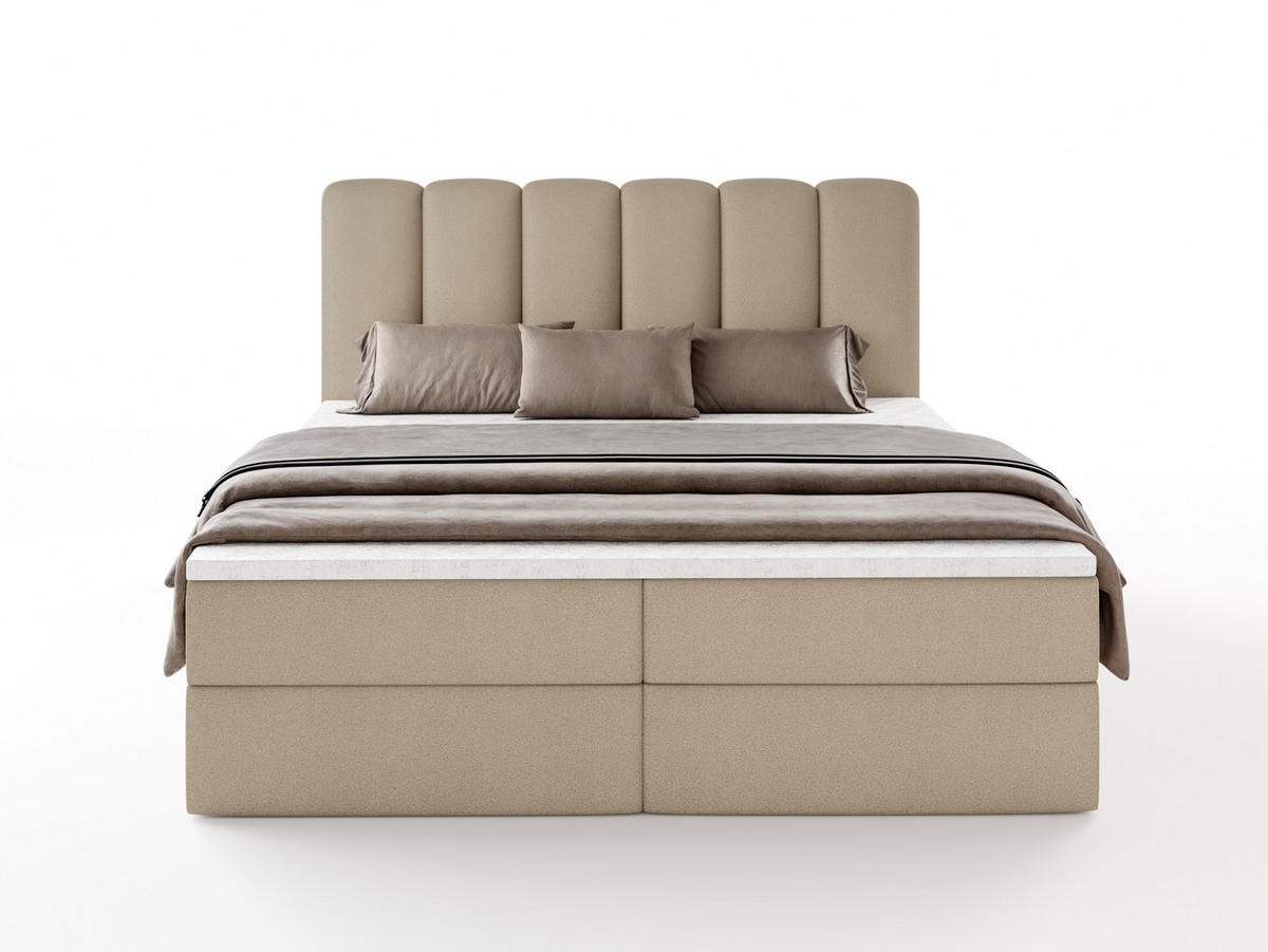 BOXBET NOLARO 160x200 cm Komplett-Set mit Bettkasten, Bonell-Matratze und Topper, Bouclé Beige - Beige, Textil (160/200cm) - Luxkor24
