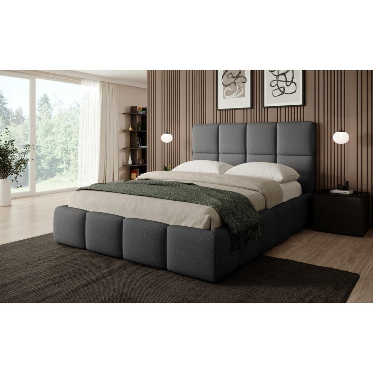 POLSTERBETT Nostro mit Bettkasten 180x200 cm dunkelgrau - Dunkelgrau/Schwarz, Textil (180/200cm) - Beautysofa