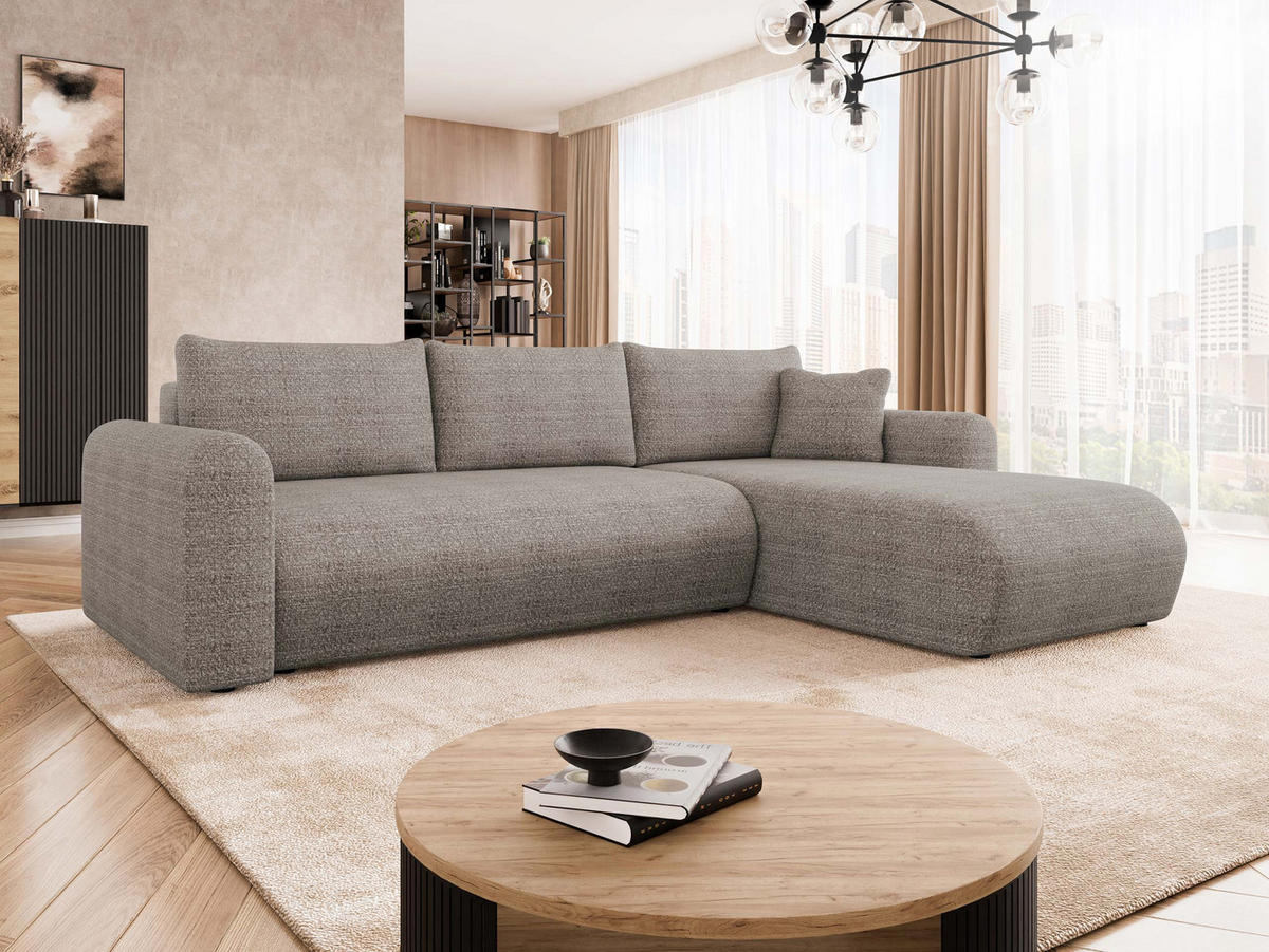 ECKSOFA Eliwo - Hellbraun/Schwarz, Holz/Textil (252/158cm) - MIRJAN24