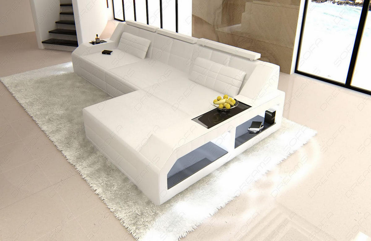 COUCH Arezzo L Weiß Echtleder - Weiß, Leder (308/194cm)