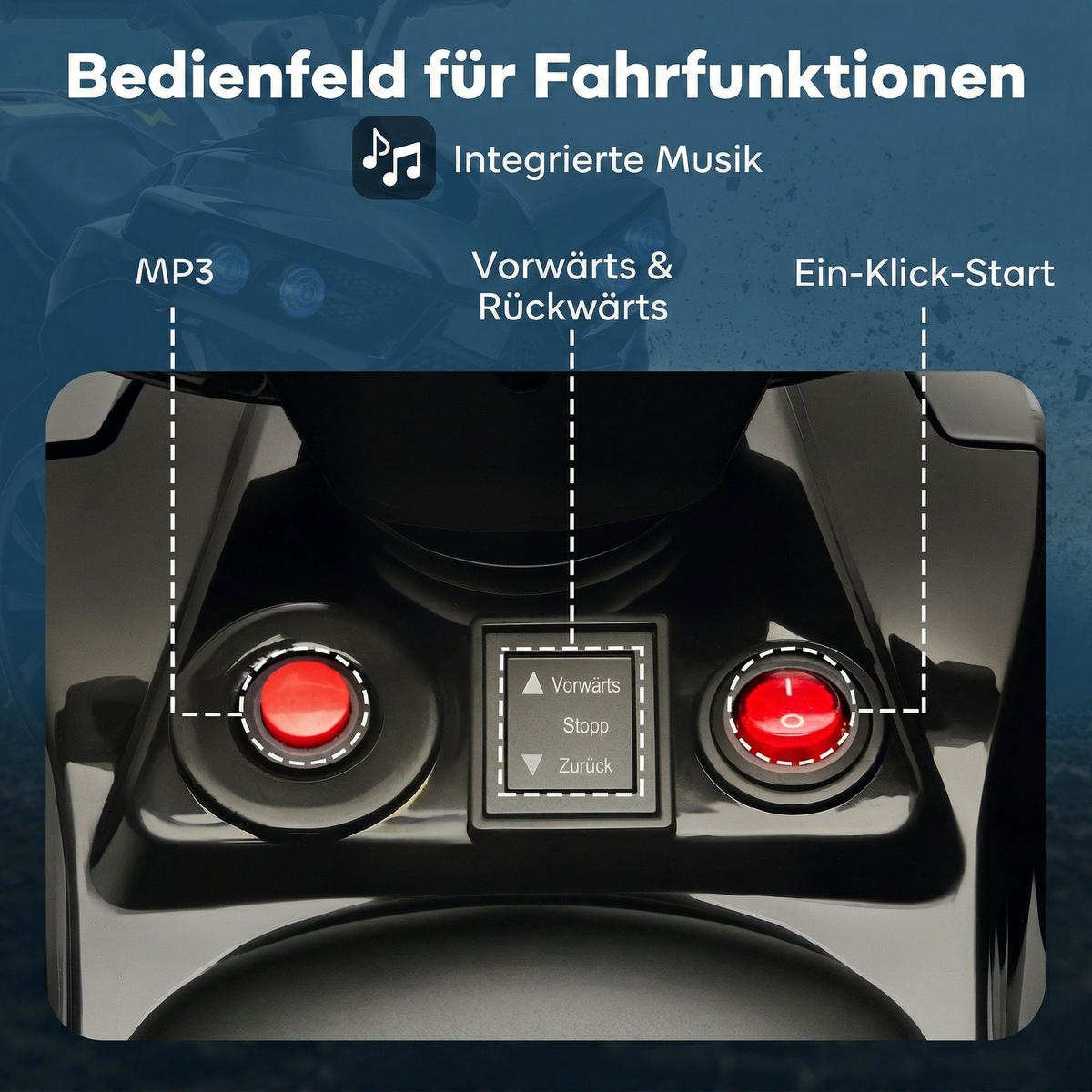 KINDERQUAD DE-06179 Mit flügeltüren, 6V mit Musik und LED-Scheinwerfer Schwarz - Schwarz, Kunststoff/Metall (70/42/45cm) - ComfortXL