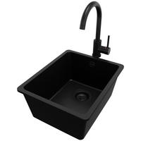UNTERBAUSPÜLE GRANIT Venedig Easy, 2-er set Alles Schwarz 36/44 cm 1 Becken + Küchenarmatur 32/20 cm + Ablauf-Set ab 40er Unterschrank - Schwarz, Kunststoff (36/20/44cm) - Primagran