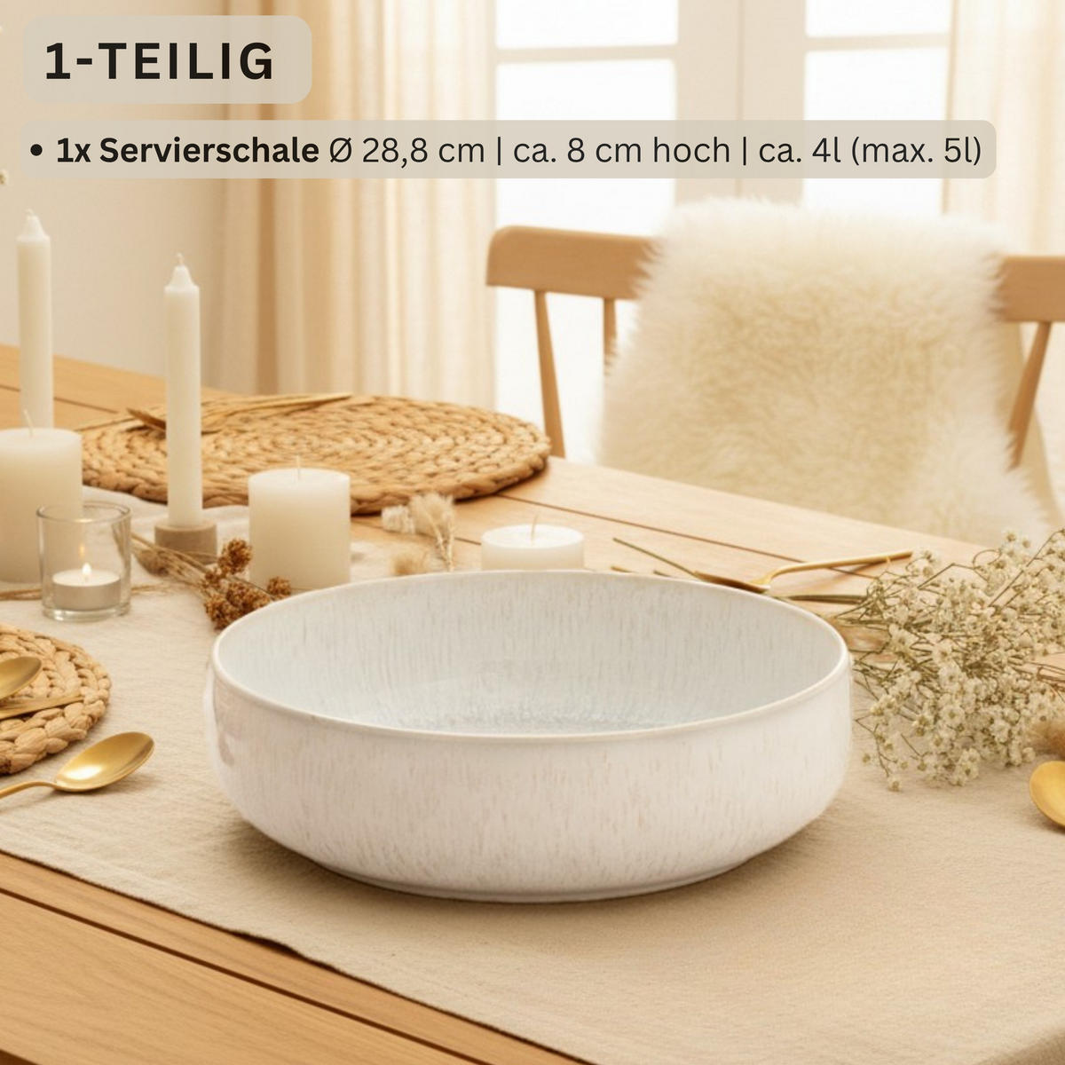 SERVIERSCHALE Korfu - 1 teilig aus Steingut - Creme, Stein (28.8/8/28.8cm) - Sänger