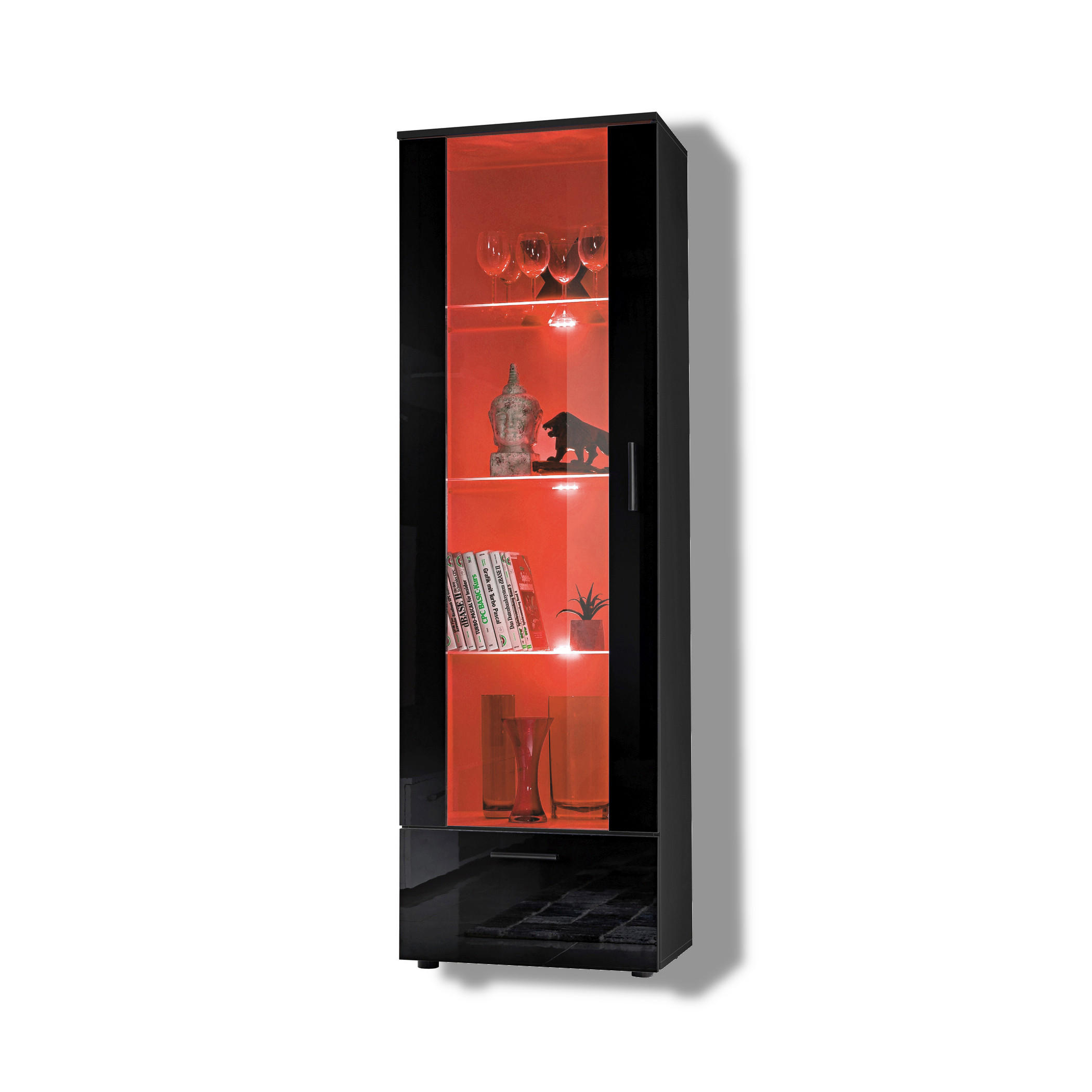 VITRINE ALESSANDRIA, Schwarz, LED Mehrfarbige - Schwarz, Glas/Holzwerkstoff (60/192/42cm) - Komodee