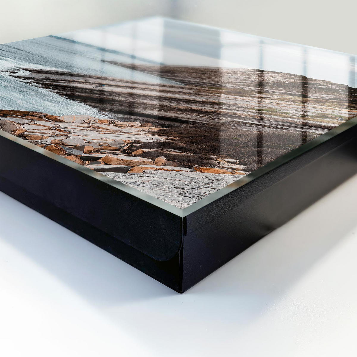 SCHLÜSSELBOX Schwarz 30x30 cm- Türöffnung nach rechts - Küstenlandschaft - Grau, Metall (30/30/5cm) - TULUP