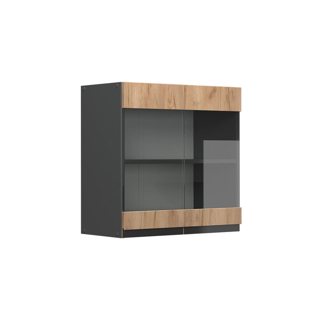 KÜCHENGLASSCHRANK R-Line Goldkraft Eiche 60 cm J-Shape - Anthrazit/Eiche Wotan, Holzwerkstoff (60/60/31cm) - Vicco