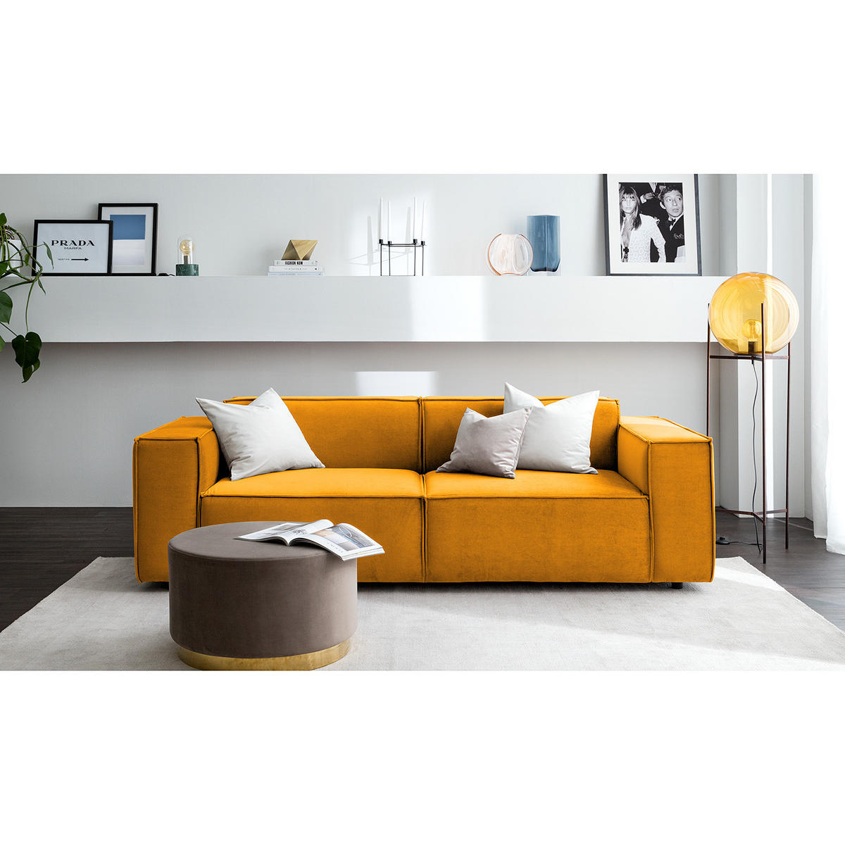 2,5-SITZER SOFA - Gelb, Textil (223/70/96cm) - home24