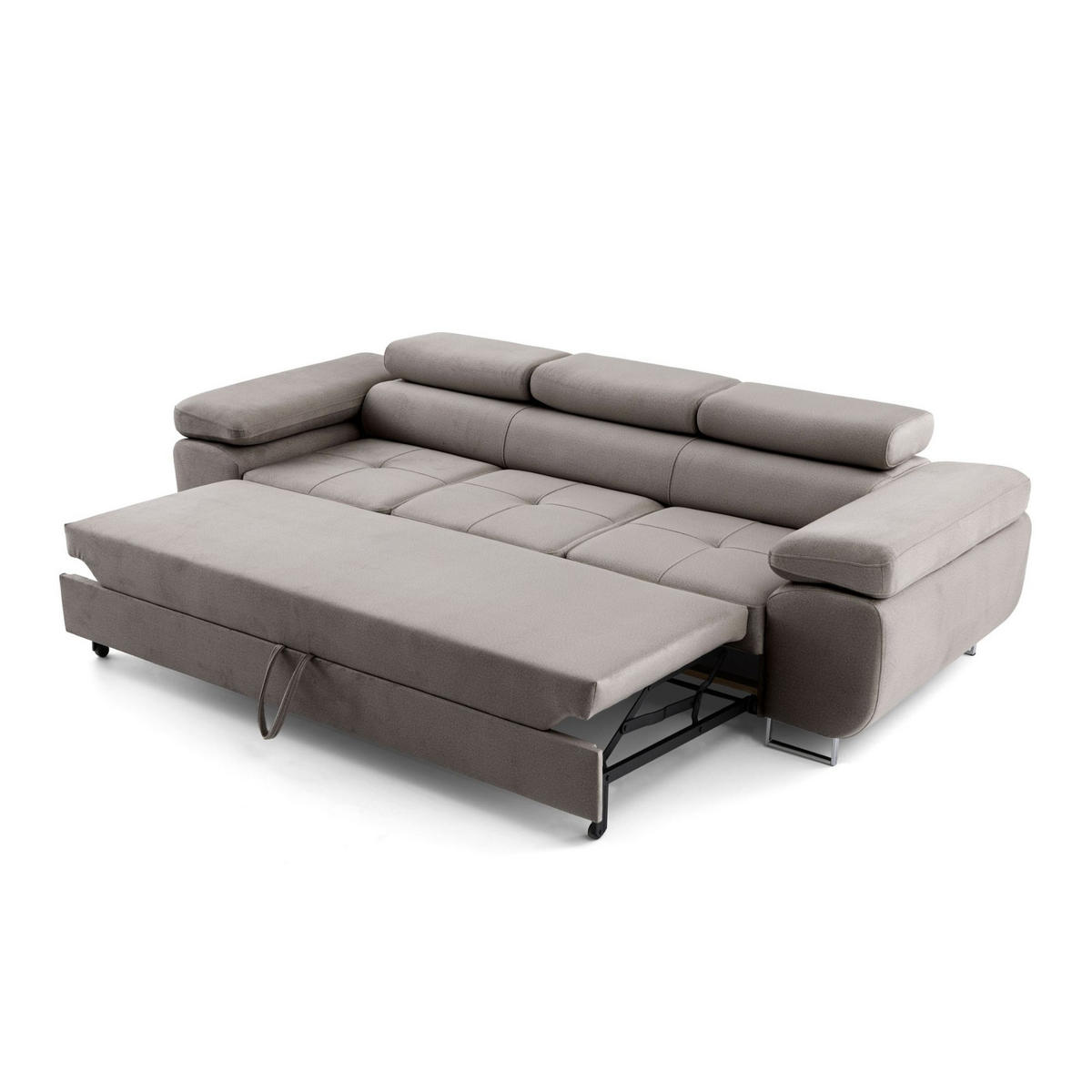 3-SITZER-SOFA WILD mit Schlaffunktion 127x190 Velours Hellgrau - Chromfarben/Hellgrau, Holz/Textil (262/90/102cm) - Muffo