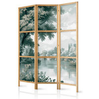 PARAVENT Japanischer 3-tlg 135x172 cm Gr ne Landschaft - Grün, Holz/Textil (135/172/3cm) - Muralo