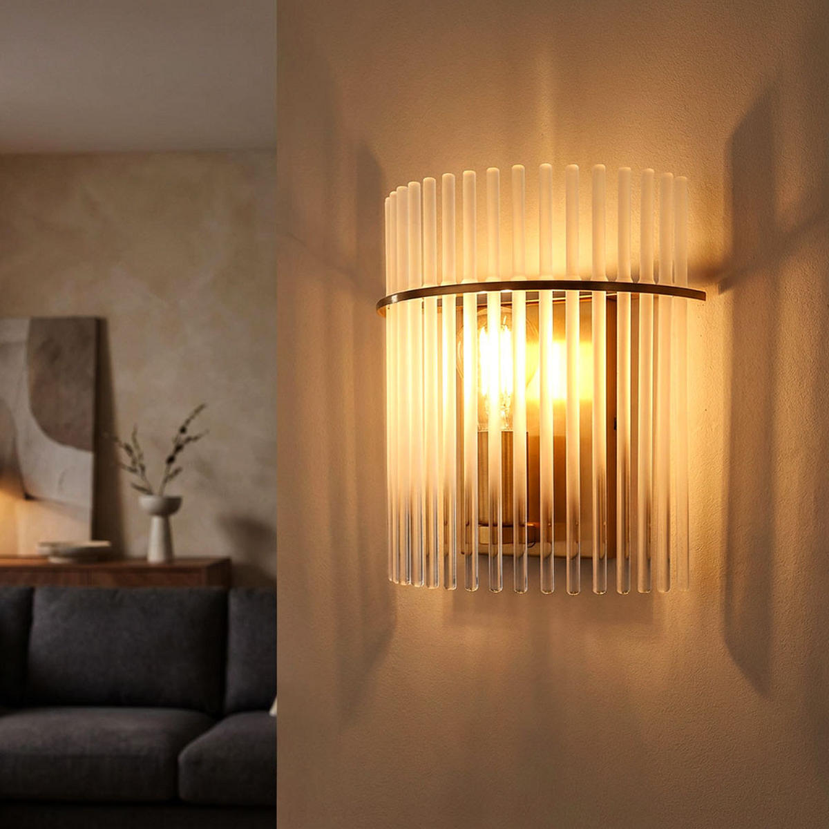 LED WANDLEUCHTE Glasstäbe Gold Klar Opal - Goldfarben, Glas (25/26/12.5cm) - Globo Lighting