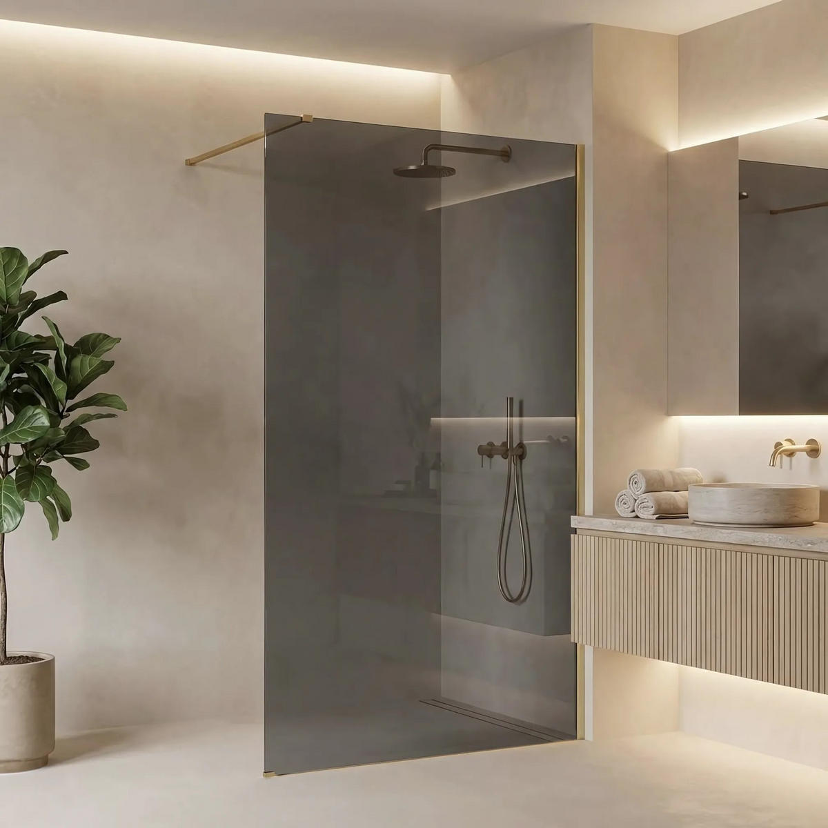 DUSCHWAND Rea Flexi Grey / Brush Gold 140 - Goldfarben, Glas (120/140/195cm) - REA